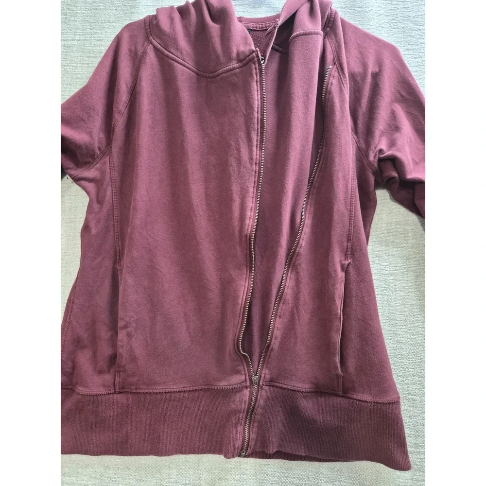 Nike Hoodie Womens Large Maroon Logo Cotton Fleece Lined Asymmetric Full Zip